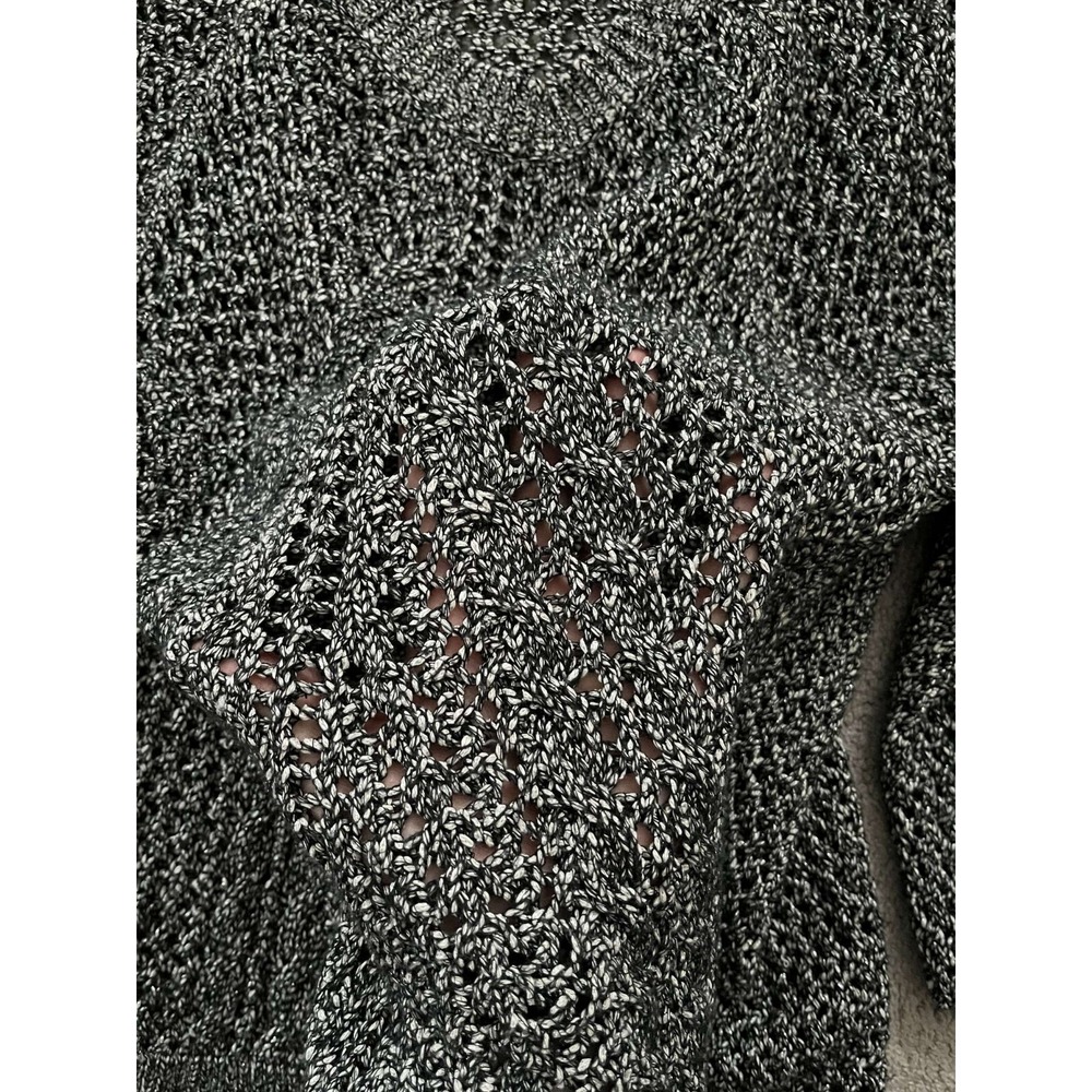 Lucky Brand Women Large Open Knit Pullover Sweater Silver Gray Black Metallic - Picture 4 of 4